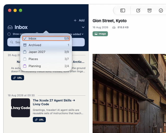 BitCache on Mac showing the Collections menu