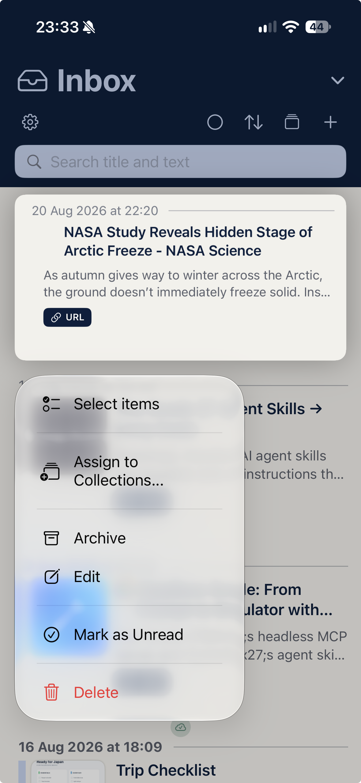 Saved to BitCache confirmation on iPhone